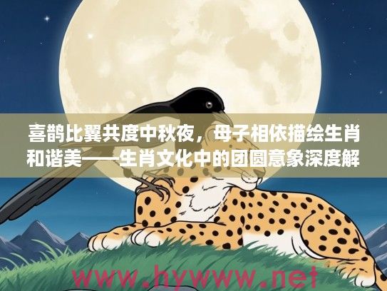 喜鹊比翼共度中秋夜，母子相依描绘生肖和谐美——生肖文化中的团圆意象深度解读
